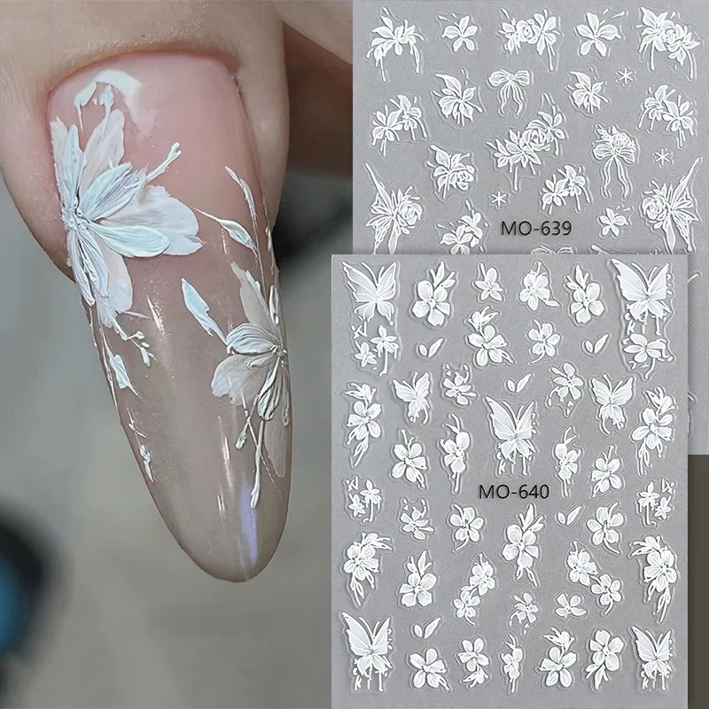 Autocollants 3D fleur blanche pour Nail Art, 1 pièce, curseur adhésif Floral mignon, décalcomanies de décoration, breloques pour ongles, accessoires adhésifs, DIY bricolage