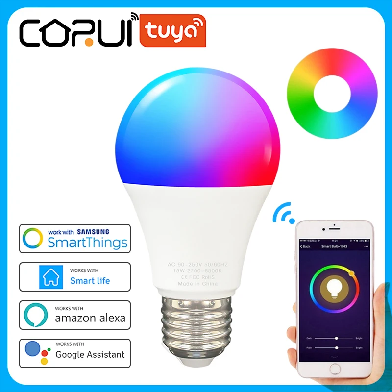 CoRui TUYA Smart WiFi E27 RGBCW LED Light Bulb Lightbulbs Alexa Lamp Google Home Yandex Alice Dimmable Magic Bulbs Voice Control