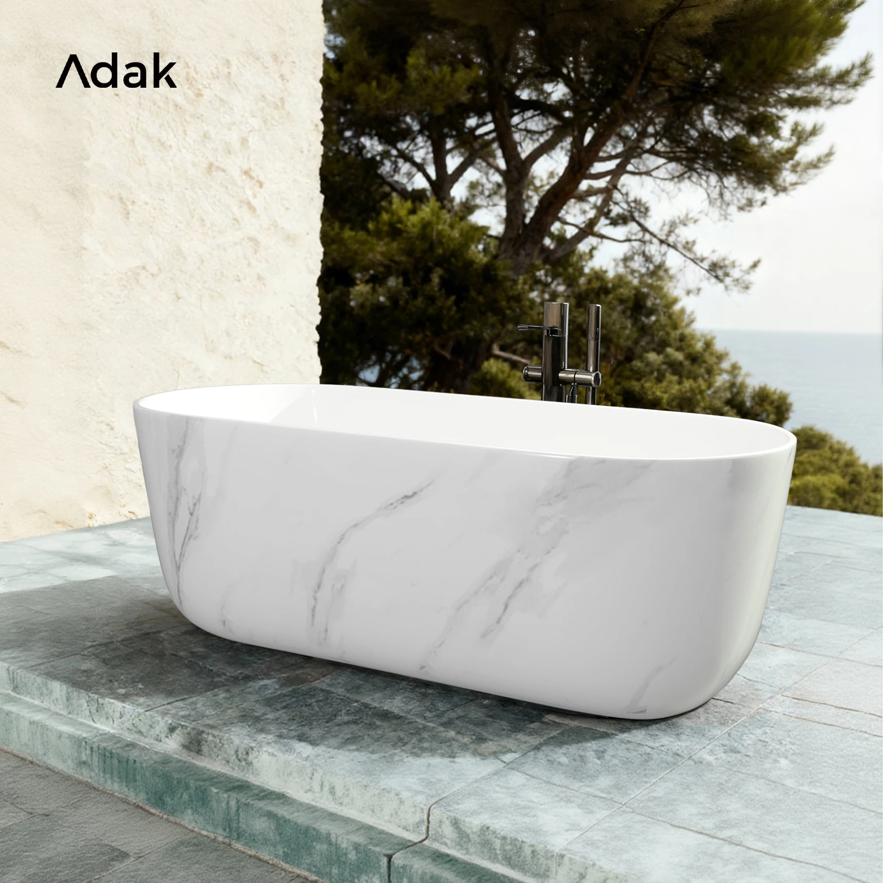 

Freestanding Portable Acrylic Bathtub with Marble Texture Non Slip Surface Soaking Function Drainer for Indoor Home Hotel Use