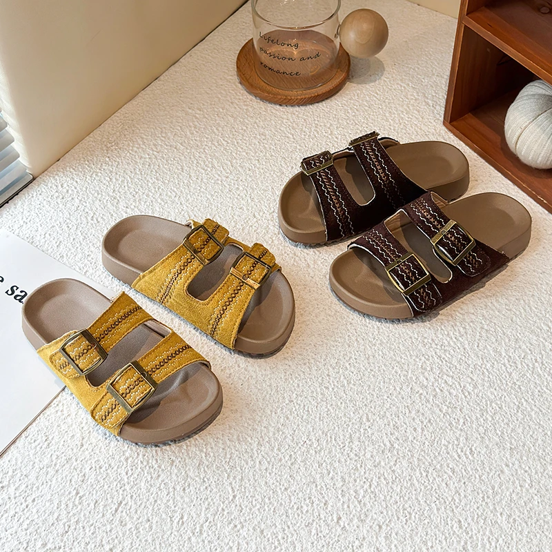 Mumoresip Retro Kids Platform Slippers Summer Trendy Girls Causal Shoes for Outdoor Non-slip Soft Soled Children Beach Slippers