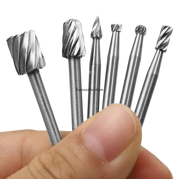 ​​6pcs Rough Tooth Carbide Rotary Files - High-Speed Steel Carving Grinding Heads for Woodworking & DIY​​
