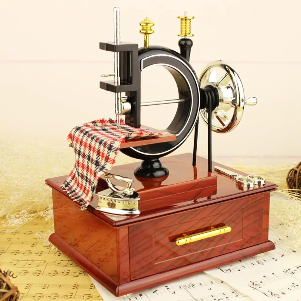 

Sewing Machine Music Box Retro Sewing Clockwork European Crafts Mechanical Lovely Music Box for Christmas Birthday Thanksgiving