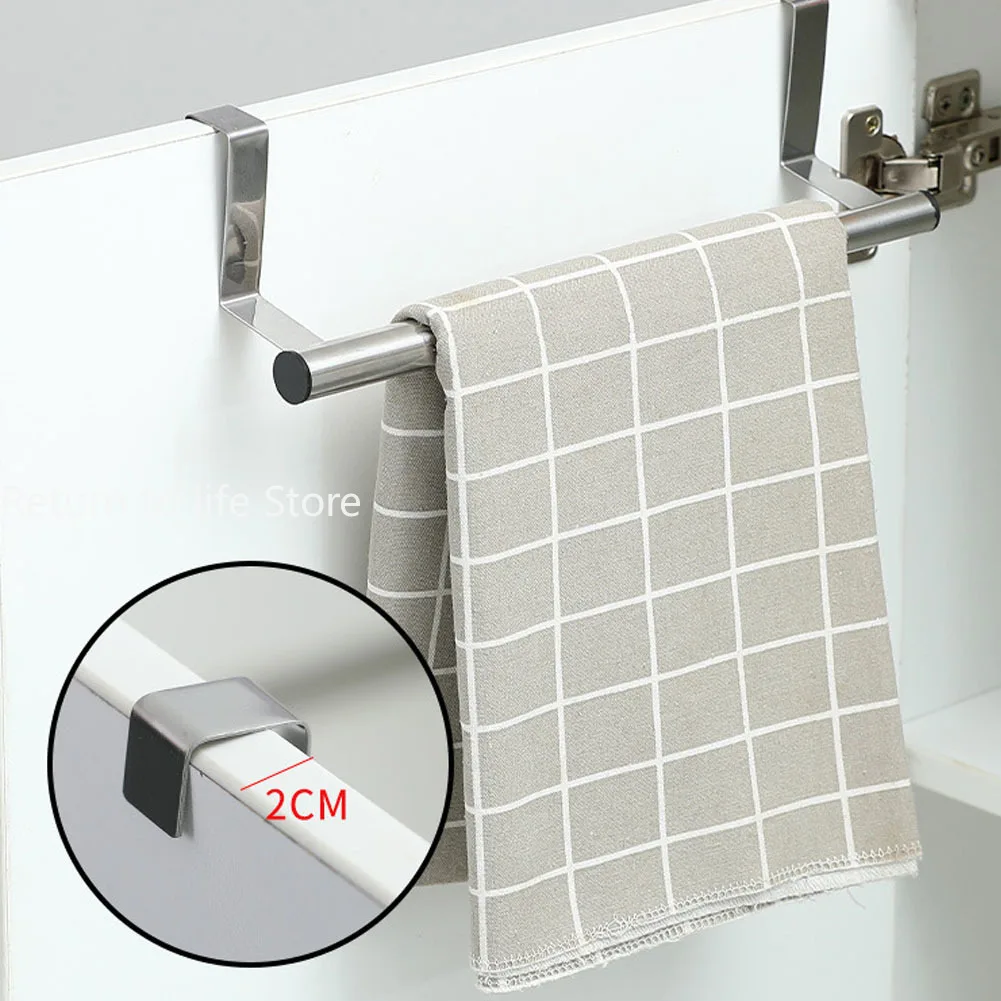 Towel Rack Over Door Towel Bar Hanging Holder Stainless Steel Bathroom Kitchen Cabinet Towel Rag Rack Adjustable Shelf Hanger