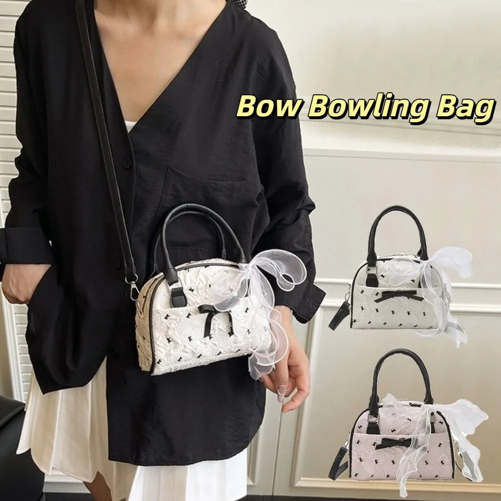 

Korean Stylish Bow Bowling Bag Versatile Small Ribbons Shoulder Bag Leisure Sweet Women's Handbags Ladies