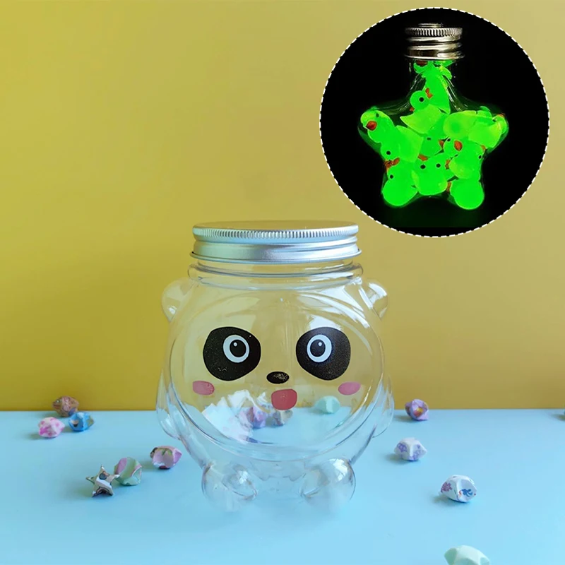 Cartoon Clear Sealed Tank Sealed Jar With Lid Panda Storage Mini Doll Ornament Jar Miscellaneous Grain Tank Plastic Bottle