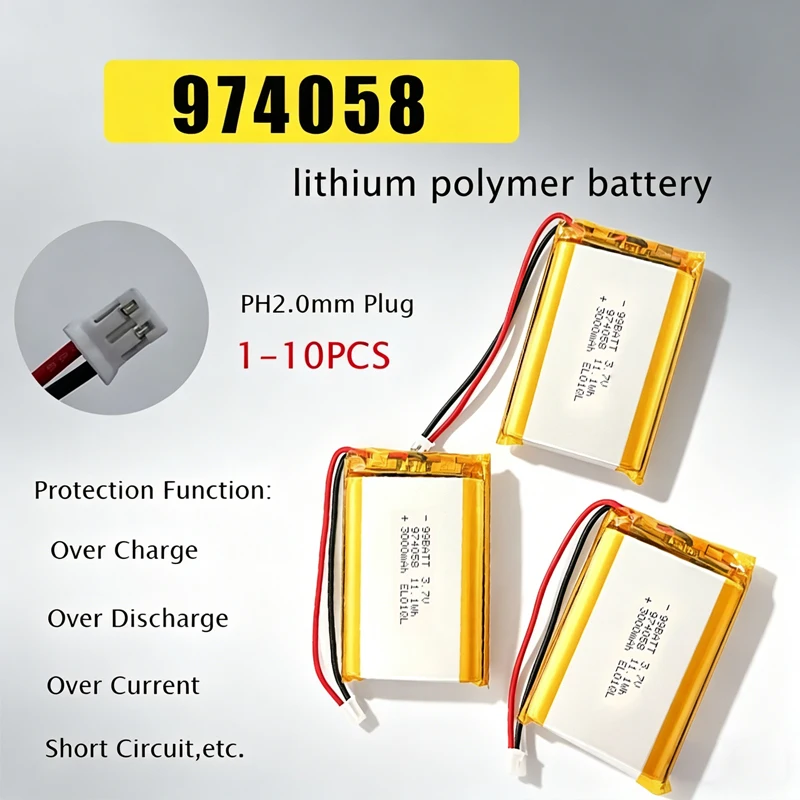 974058 3000mah LiPo Battery 3.7V Lithium Polymer Batteries for Massage Meter GPS Navigator Aeromodelling Rechargeable Cell PH2.0