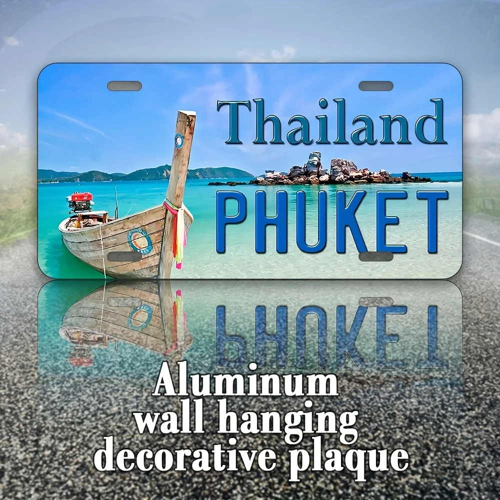 2D Flat Vintage Thai Phuket Wall Sign - 12X6 Inches | Tropical Beach Scene Decorative Plaque Suitable for Homes, Bars, Cafes