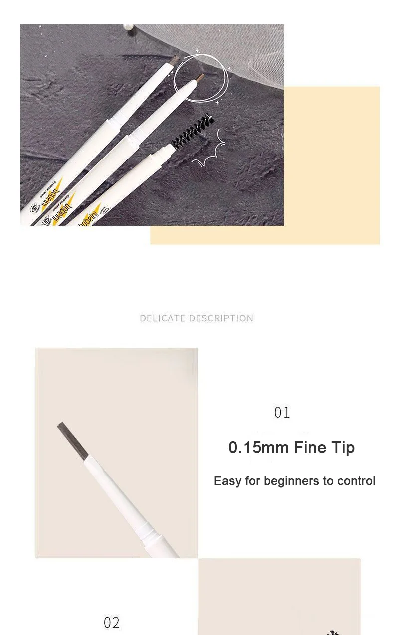Thin-Head Double-Ended Eyebrow Pencil – Waterproof, Long-Lasting, Auto-Rotate, Brush Tip, Contour, Natural, Certified, Unisex