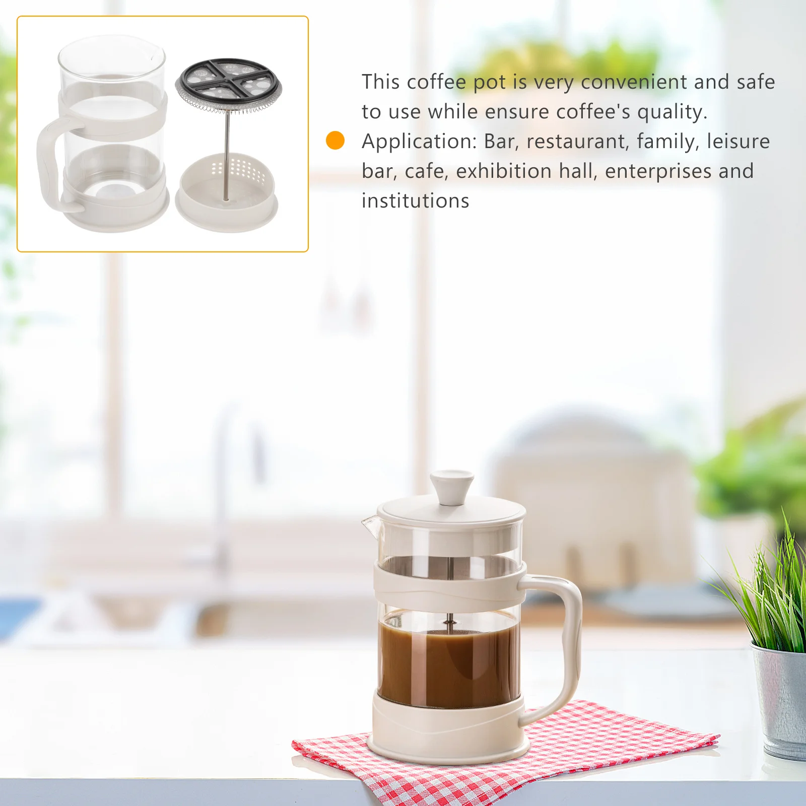 

350Ml Glass Coffee Tea Maker Pot French Press Carafe for Home Kitchen Coffee Easily Safe Handle Design