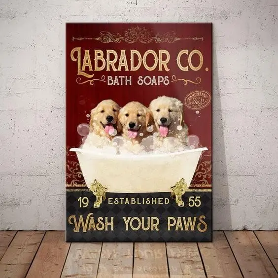 

Metal Sign Labrador Retriever Dog Bath Soap Company Vintage Kitchen Signs Wall Decor Aluminum Signs for Home Bars