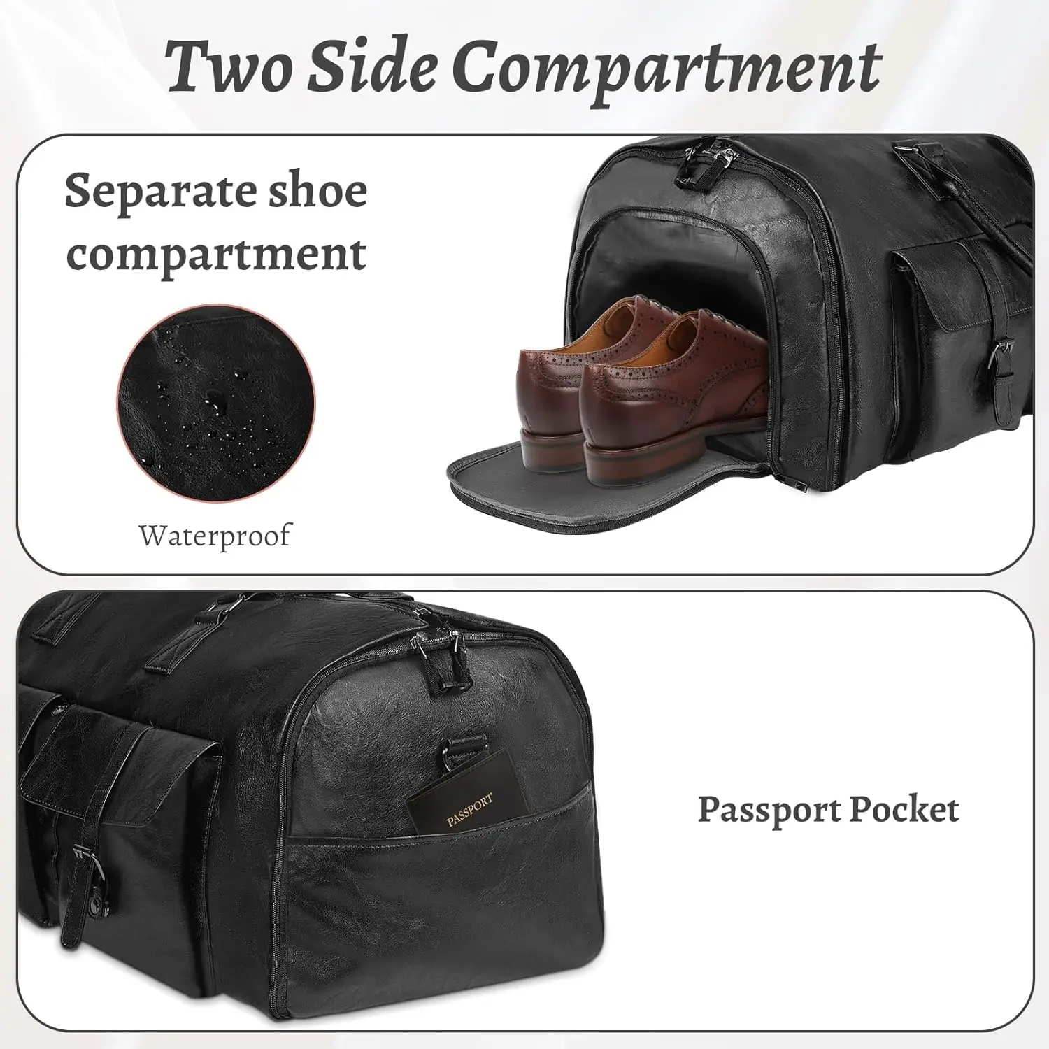 New Leather Foldable Duffle Bag Suit Travel Bag Waterproof Extra Large Bags Portable Clothes Organizer with Shoe for Men Women