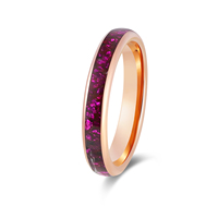 POYA 4mm Wide Band Ring for Men And Women Rose Gold Tungsten Carbide with Pink Crushed Inlay Wedding Band Jewelry