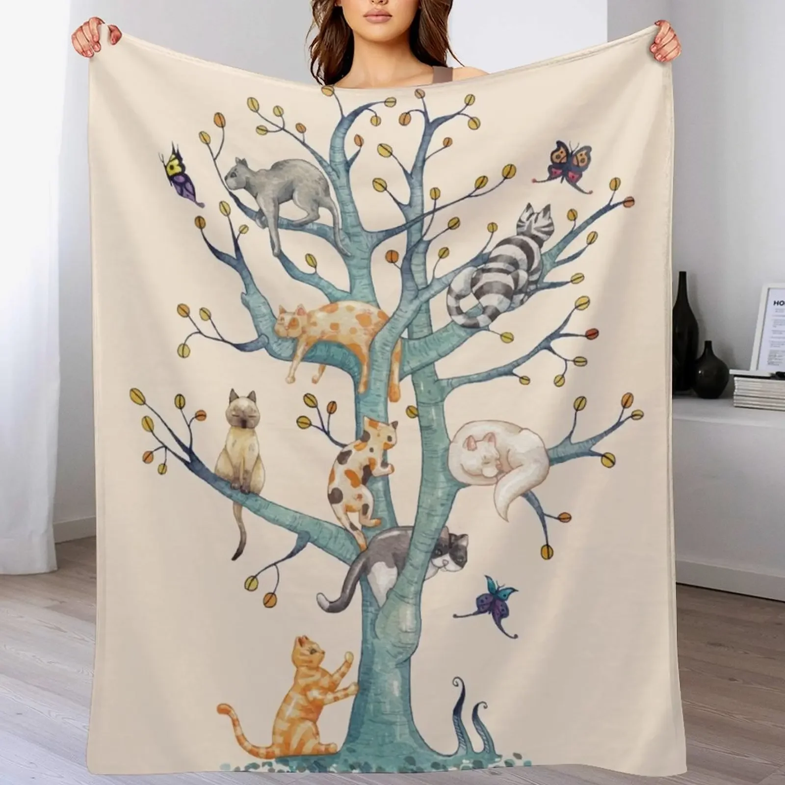 

The tree of cat life Throw Blanket Decorative Beds halloween Furry Travel Blankets