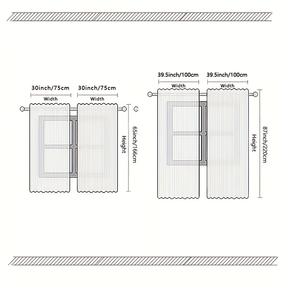 2 pieces, worn-out industrial style, French window landscape glass curtains - living room, bedroom, and other home decorations