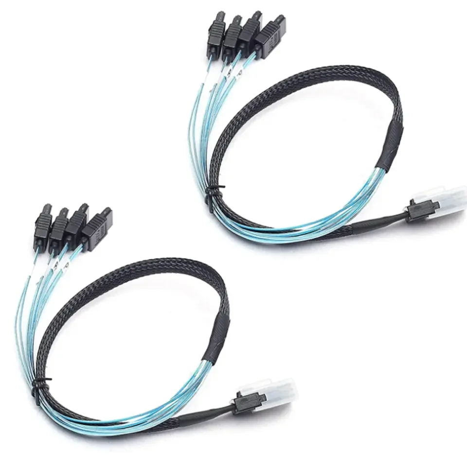 Cable de reversa Mini SAS piezas macho a 4 SATA, 50cm, 75cm, 100cm, 2 SFF-8087