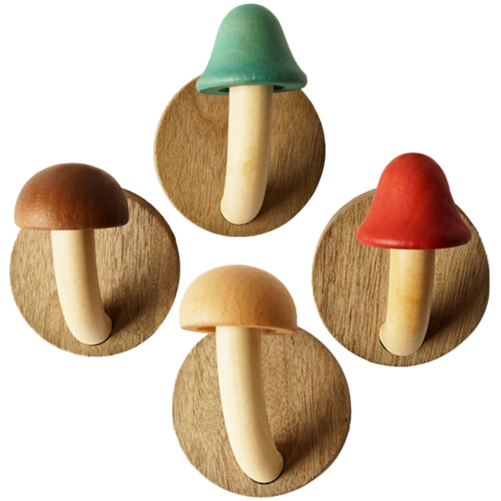 

4pcs Wooden Wall Hooks Mushroom Coat Hangers Smooth Surface Bathroom Bedroom Decorative Hanging Hooks Small Size Heavy Duty