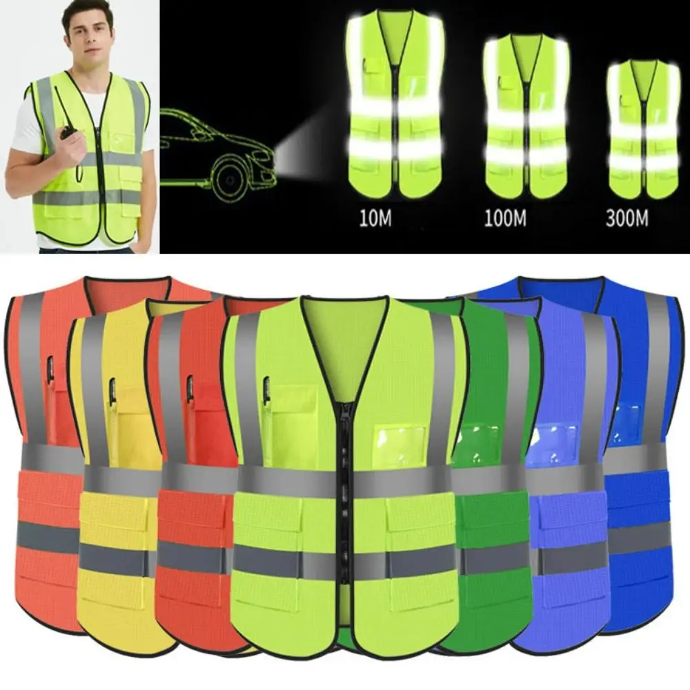 High Visibility Running Sports Vest Multicolors with Pocket Front Cycling Clothes Reflective Vest Paste