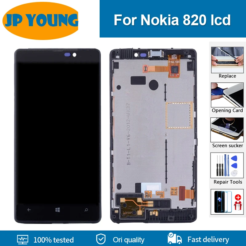4.3 "ips para microsoft nokia lumia 820 n820 display lcd tela de toque digitador substituição com montagem quadro para nokia 820 lcd
