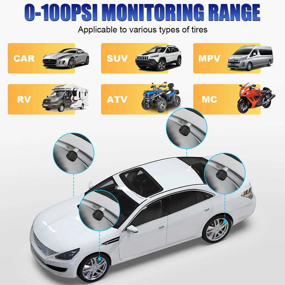 TPMS Tire Pressure Monitoring System Android/IOS Mobile Phone APP Display External Bluetooth 5.0 Car Tire Pressure Sensors