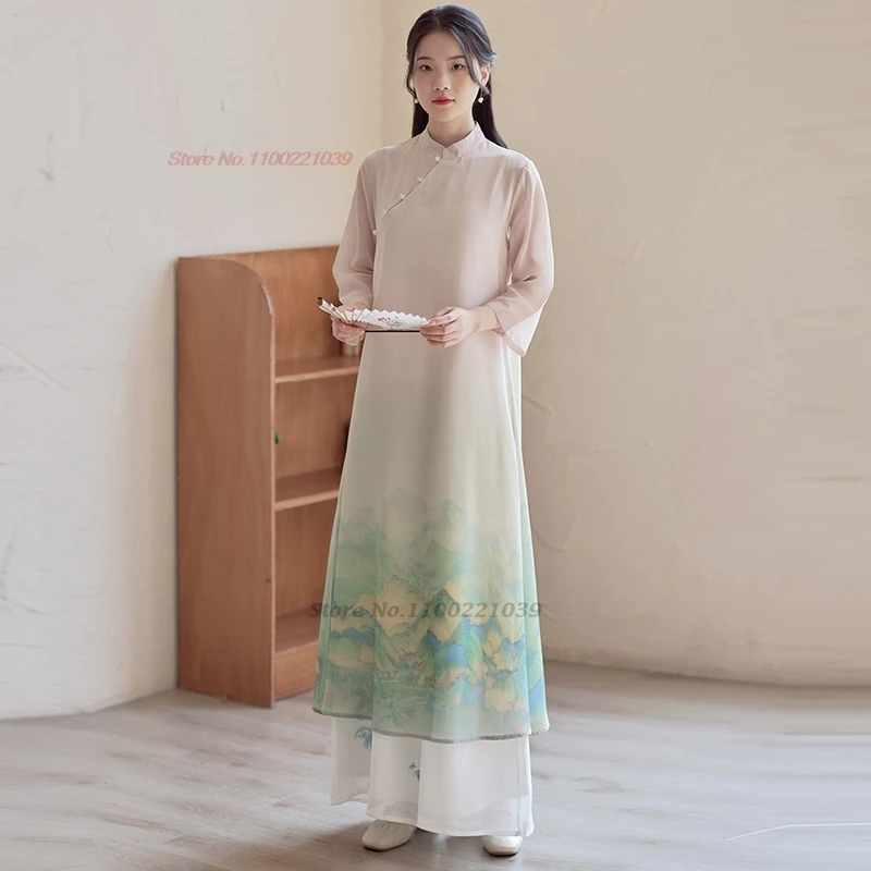 

2025 chinese improved qipao vintage dress national flower print a-line qipao oriental traditional folk dress cheongsam qipao