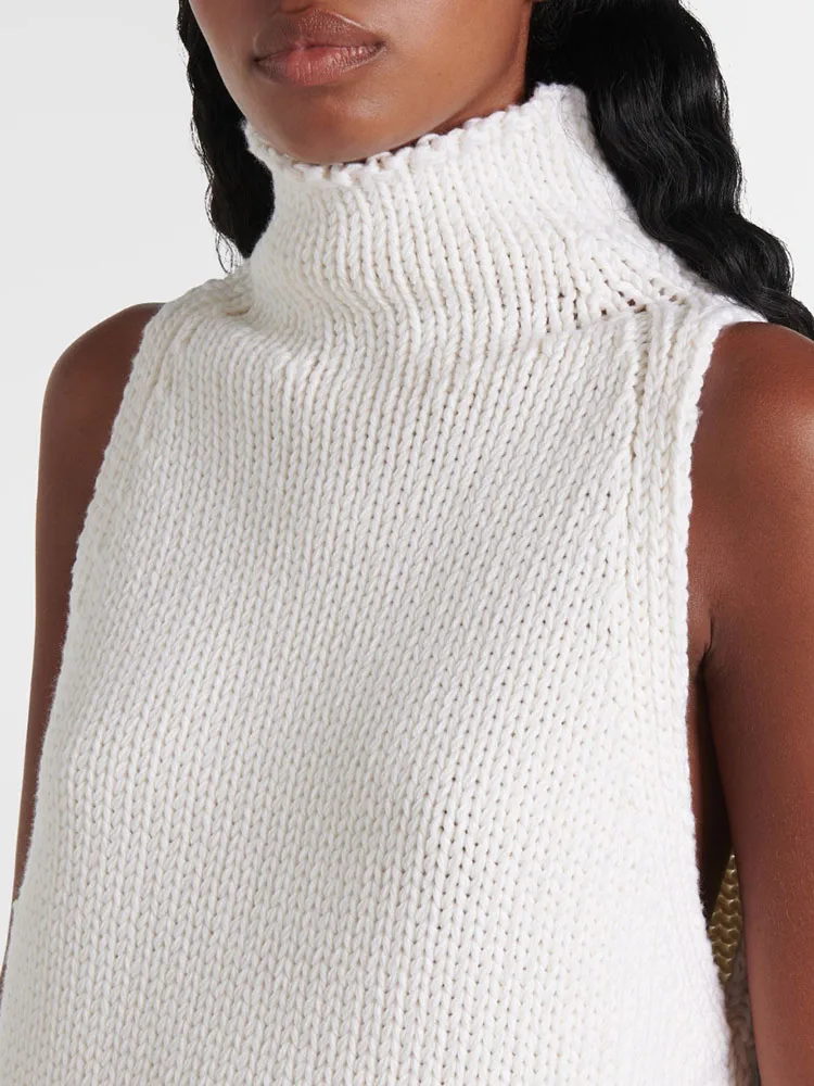 Woman clothingy2k fall and winter high neck knit pullover sleeveless wool Women\'s sweater 2024 loose fashion new crop top women
