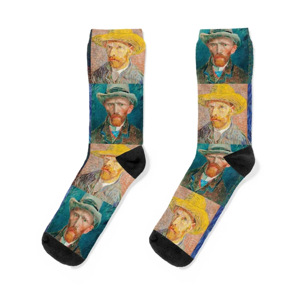 

Van Gogh Self-Portrait Collage Socks compression christmas gifts Stockings compression gym Men's Socks Luxury Women's