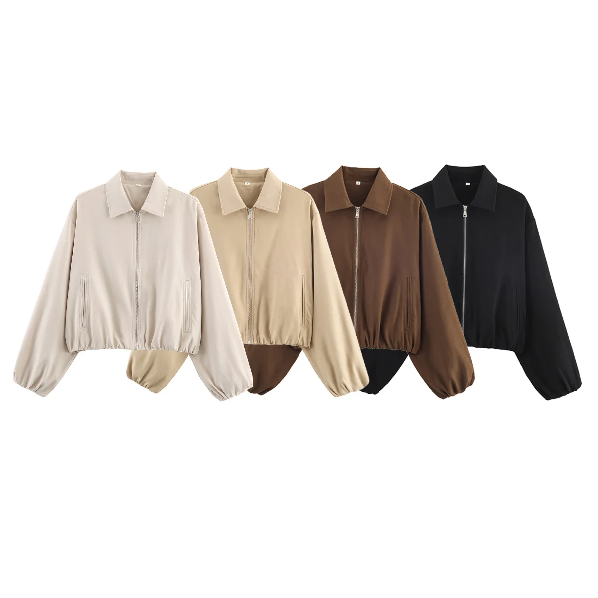 

Women's 2025 new fashion puffy hem short lapel zipper jacket Coat retro long sleeved side pocket women's Coat chic top