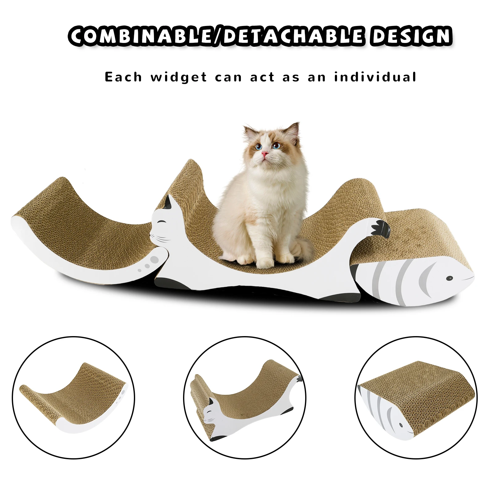 Cat Scratching Board Claw Sharpener Non-Debris Corrugated Paper Cat Toys Dried Fish Shape Split Three Pieces Set