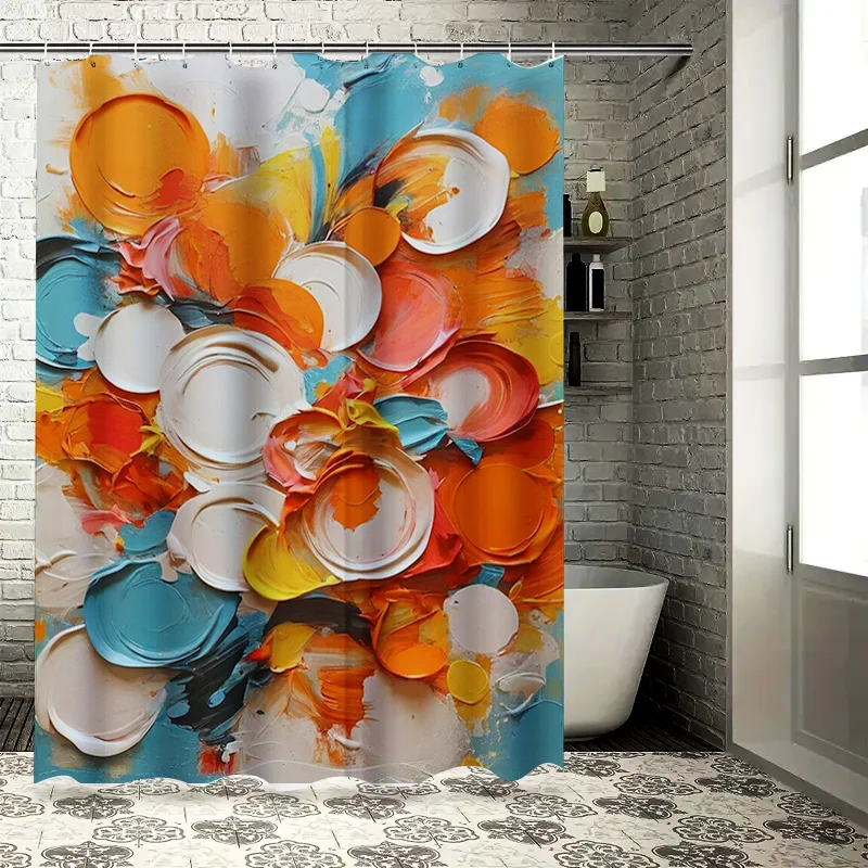 

Abstract Blue Orange Red Yellow Colorful Handpainted Bathroom Shower Curtain Home Decor Artistic Design Custom Size Available