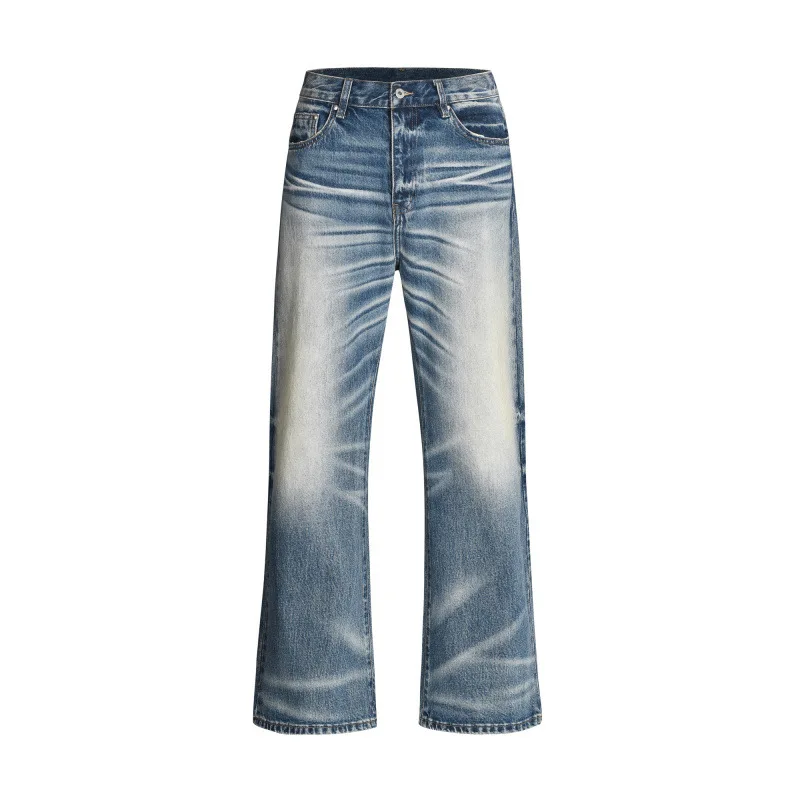 High Street Style European American Fashion Men Loose Wide Leg Straight Simple Basic Casual Denim Trousers Male Jeans Clothes