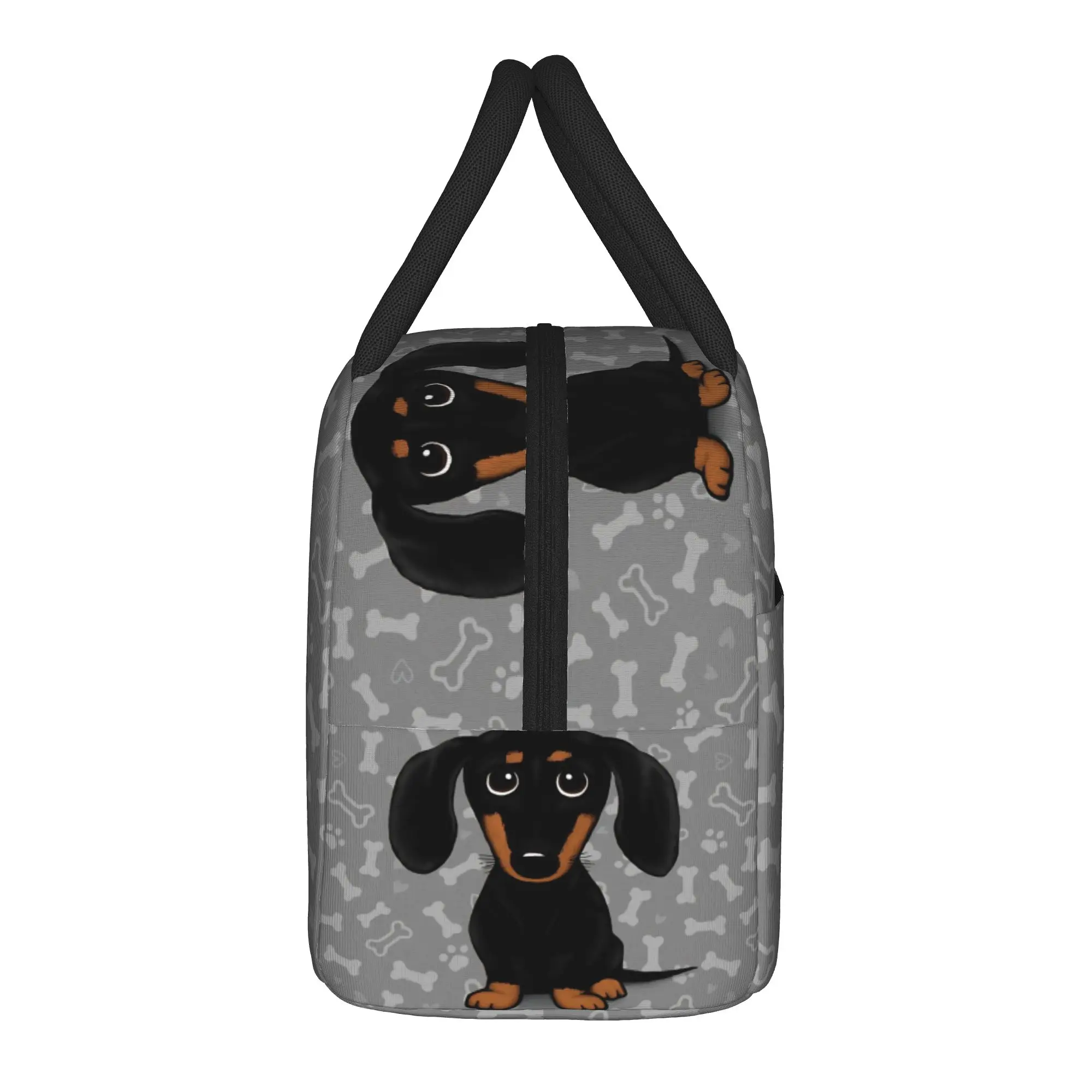 Cute Black and Tan Smooth Coated Dachshund Cartoon Dog Lunch Bag  Lunch Box School Tote Food Bags For Women Oxford Cooler Bag