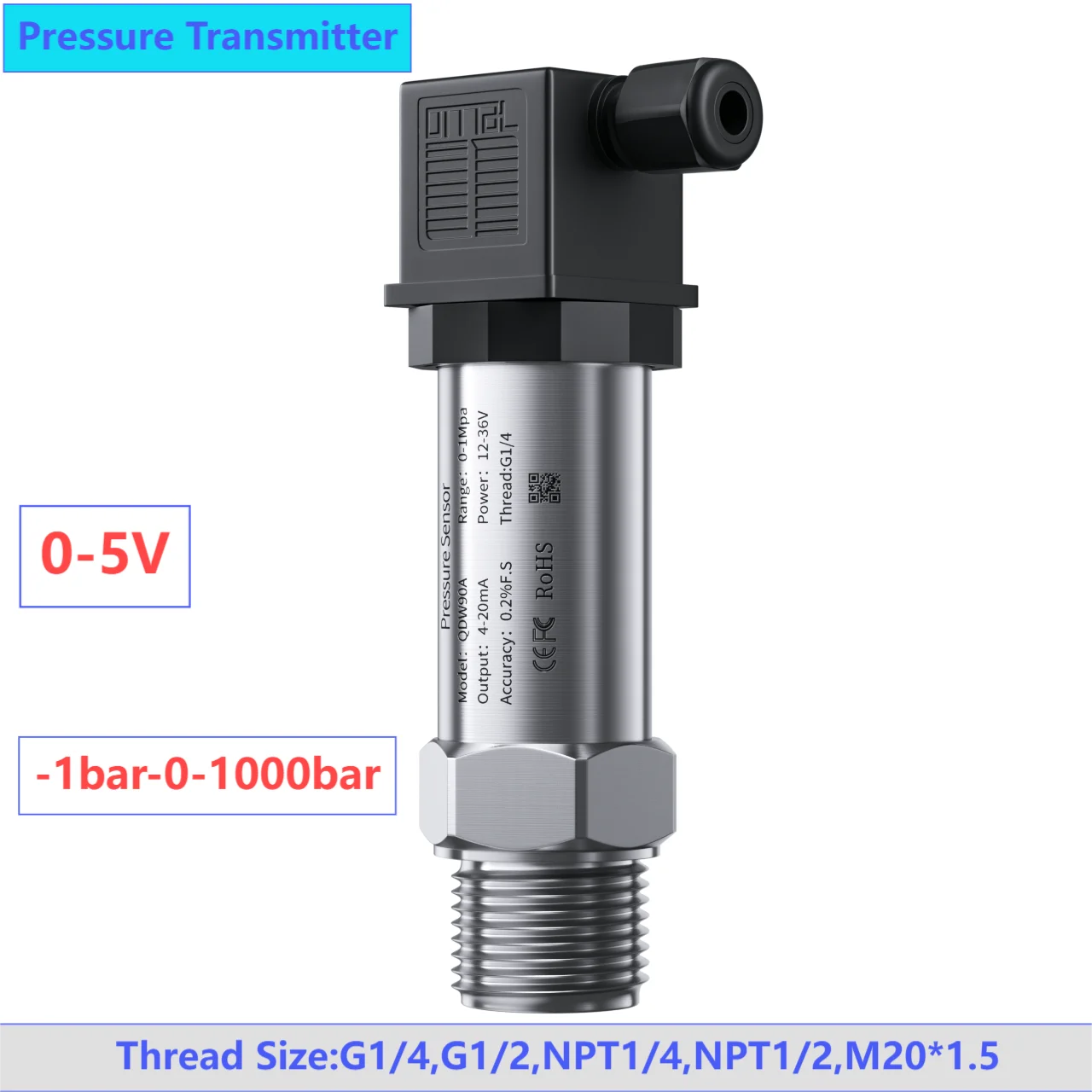 

0-5V pressure transmitter sensor 0-1bar 2bar 5bar 10bar pressure transducer NPT1/4 NPT1/2 0-50bar 100bar 150bar 200bar sensor