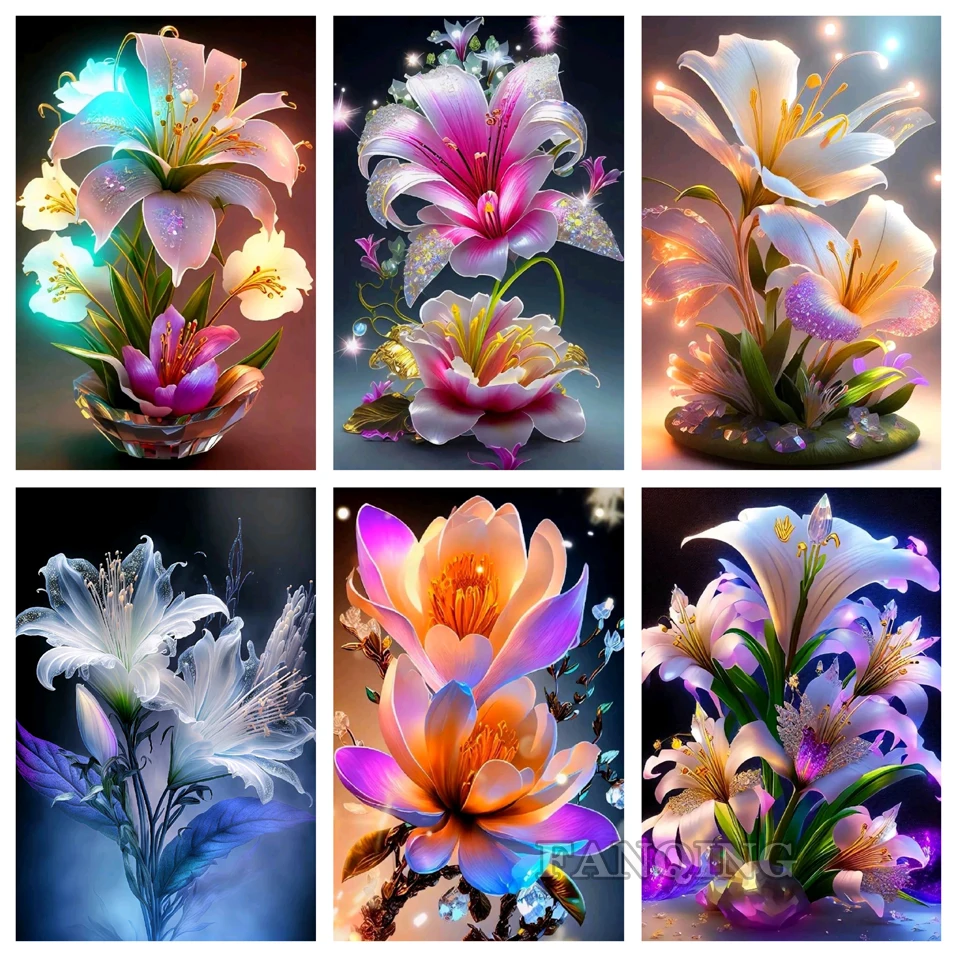 New Arrival Diamond Art Painting Lily, Rose, Orchid Diy 5D Full Mosaic Diamond Embroidery Flower Cross Stitch Home Decoration