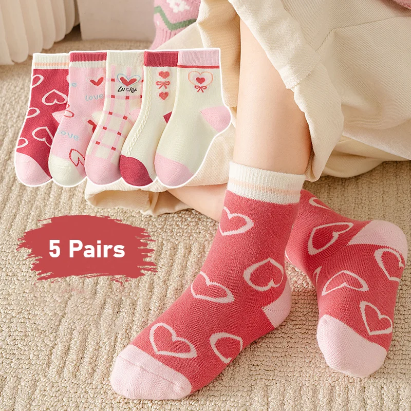 5 Pairs Herbst Winter Neue Mädchen Ins Stil Nette Süße Gedruckt Spitze Kinder Mode Alles Bequeme Warme Baumwolle Socken