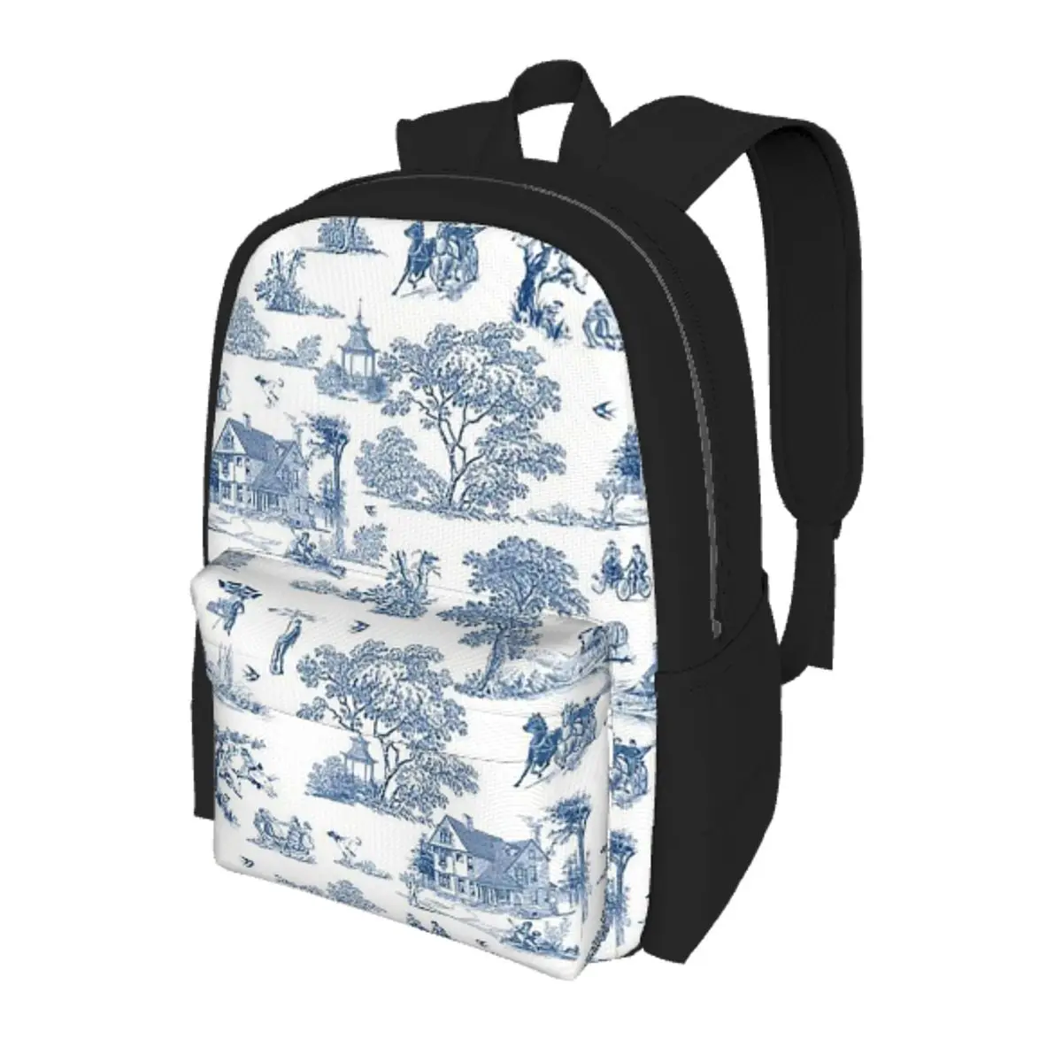 

Toile De Jouy French Motif Student Backpack School Bag Hiking Travel Daypack for Men Women Bookbag Shoulder Bags