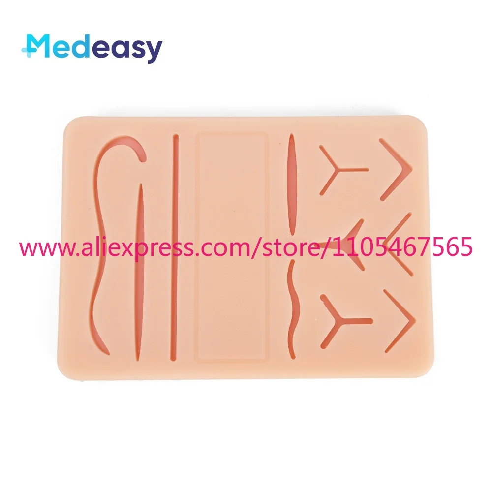 Suture practice mat with 11 pre-cut wounds and mesh skin silicone stitch practice mat, blank in the middle