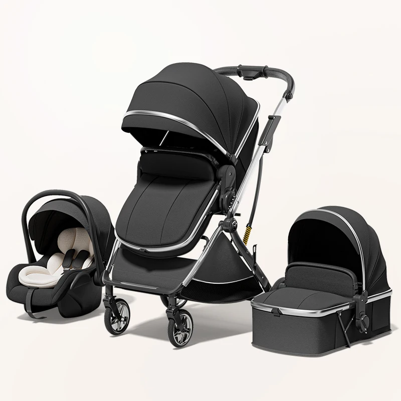 Multi-functional Baby Stroller 3 in 1 Can Sit Can Lie Baby Pram Portable Baby Travel System Large Space Stroller for Newborn