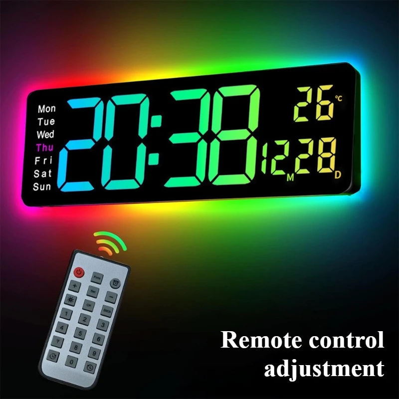 LED Electronic Wall Clock Temperature Display Digital Clock Nordic Living Room Wall Watch Modern Home Decoration Accessories