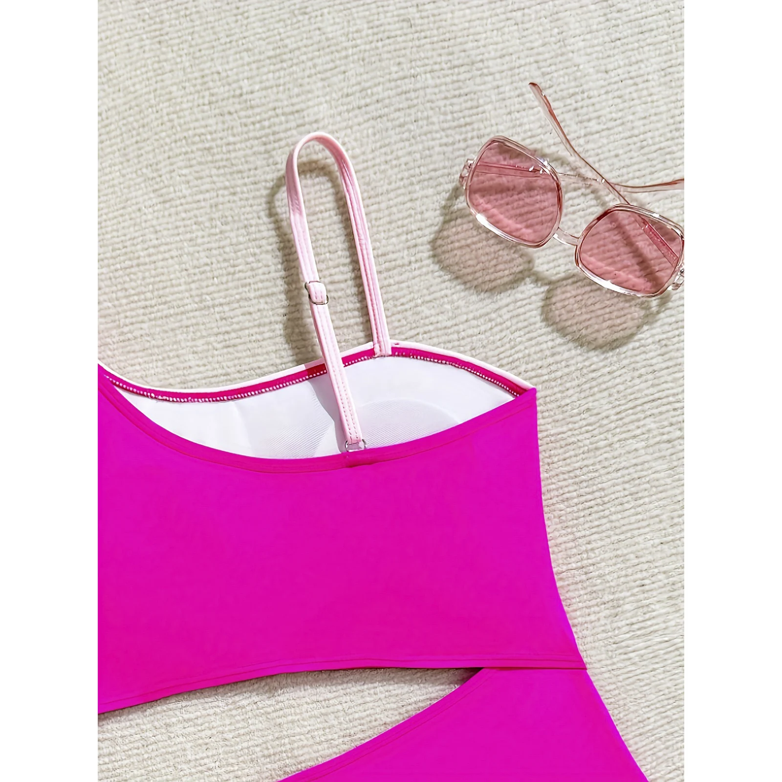 

Kids Girls One Piece Swimsuit Color Block Striped Asymmetrical Shoulders Hollow Out Bathing Suit Swimwear for Summer Pool Beach