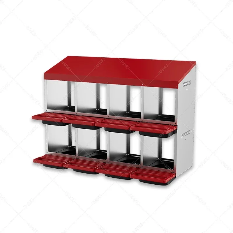 Custom 8 Holes Red and Green Color Metal Chicken Laying Nesting Box with Roll Out Egg Collection