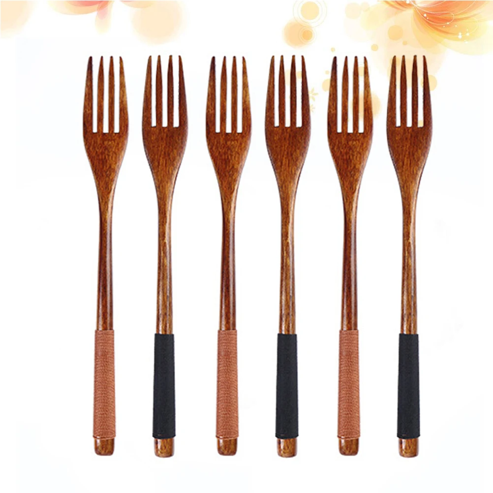 

6 Pcs Fork Children's Tableware Wooden Food Utensil Portable Japenese Kids Student