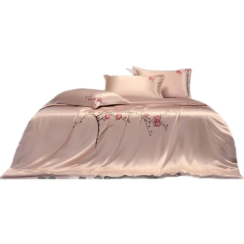 

Thickened sheets, mulberry silk four-piece silk bedding, Chinese wedding width