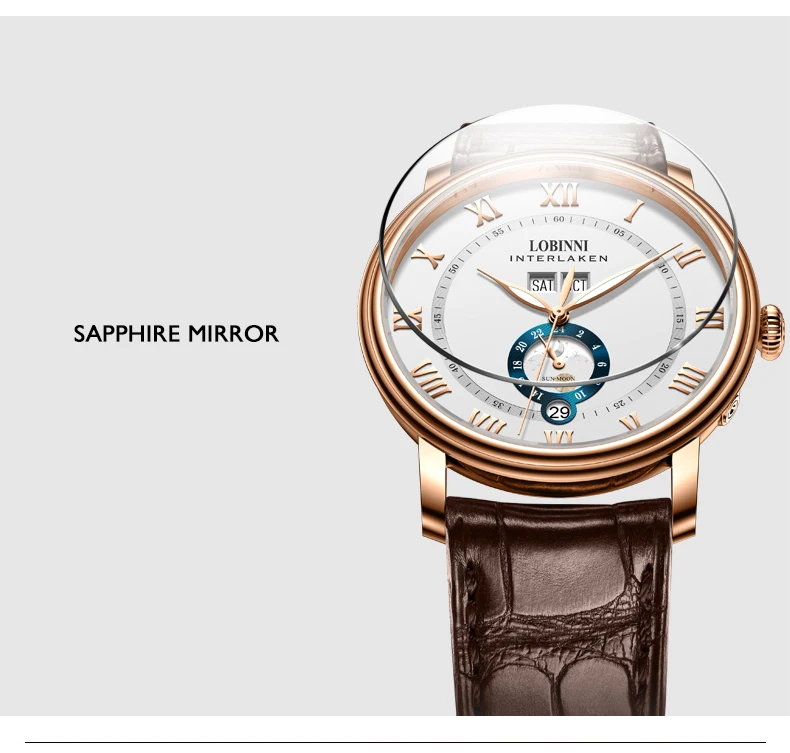 LOBINNI Orologi automatici da uomo 40mm Orologio da polso meccanico di lusso 50M Impermeabile Zaffiro Chiusura a farfalla Mese Settimana Data