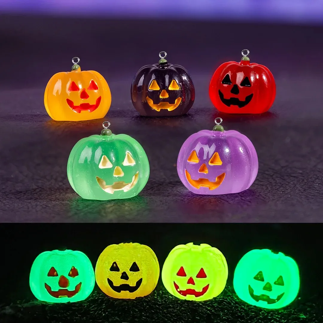 5Pcs Kawaii Luminous Pumpkin Resin Charms Halloween Holiday Pendants For DIY Earring Necklace Keychain Jewelry Decor Supplies view 2