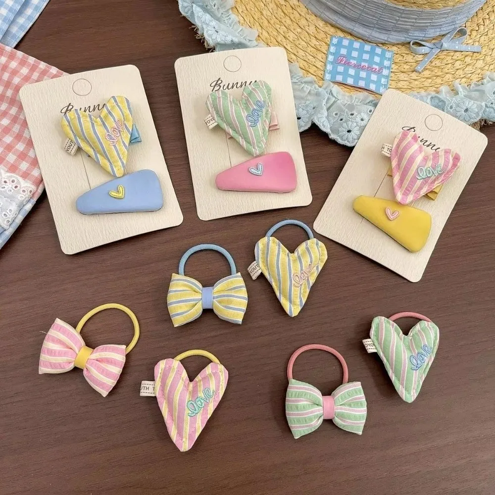 2 Pcs Set Striped Pattern Hairpin Hair Clip Korean Style Fabric Material Elastic Hair Band Elastic Stretch Bangs Hair Clip