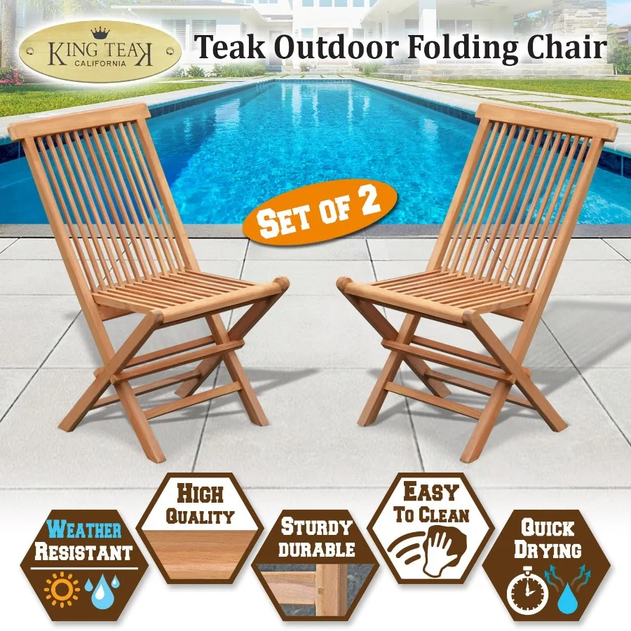 

SUNNYOUTDOOR Комплект из 2 складных стульев из золотистого тика для улицы, сада, балкона, патио