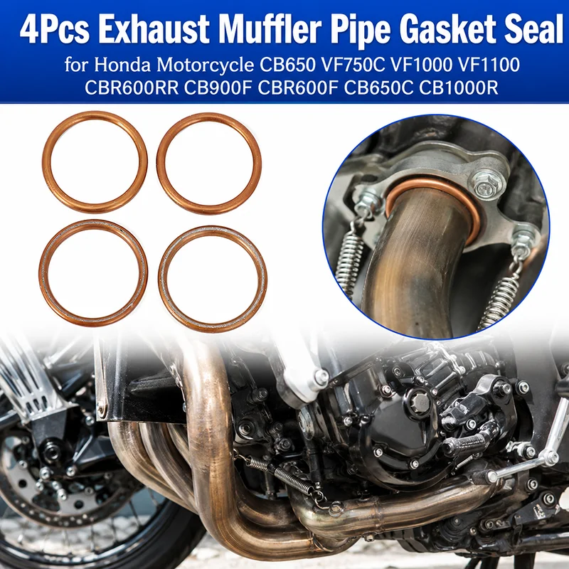 4Pcs Exhaust Muffler Pipe Gasket Seal for Honda Motorcycle CB650 VF750C VF1000 VF1100 CBR600RR CB900F CBR600F CB650C CB1000R
