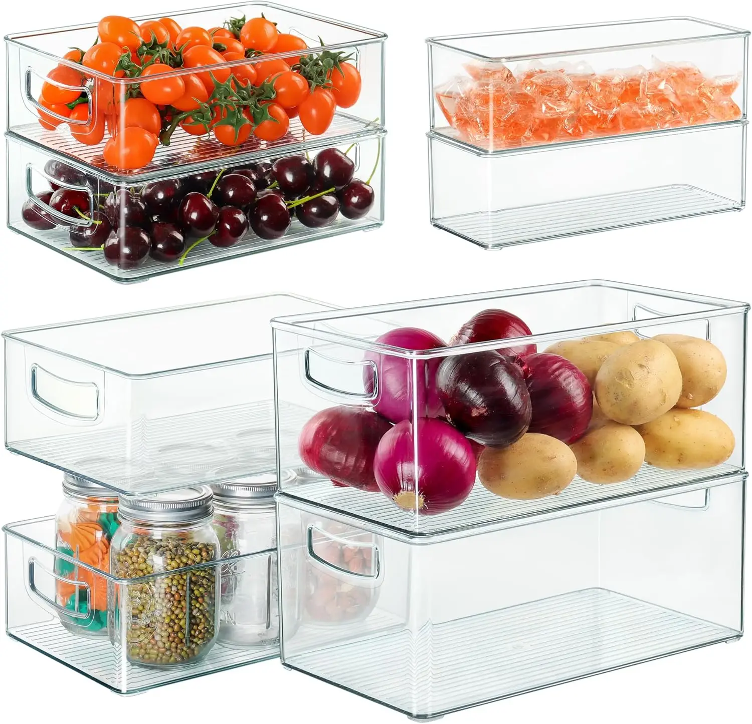 

8 PACK Clear Bins Stackable Straight Edged Bins for Organizing Plastic Multi-size Containers for Freezer Pantry Cabinet and O