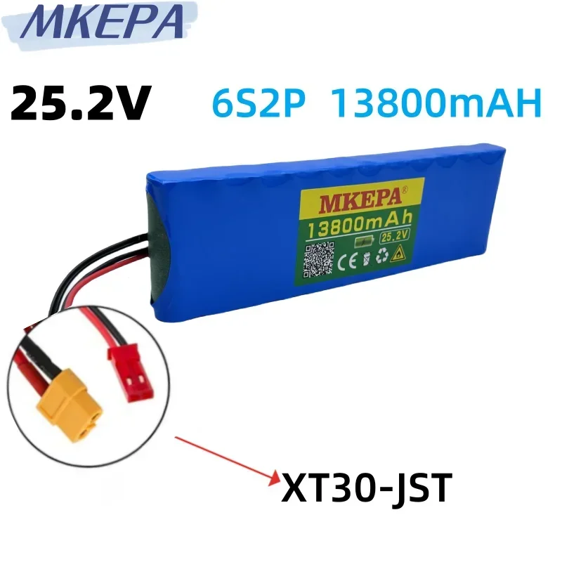 24V 13800mAh 6S2P 18650 Lithium Battery Pack 25.2V 13800mAh With BMS For Electric Bicycle Moped + 2A Batteries Charger