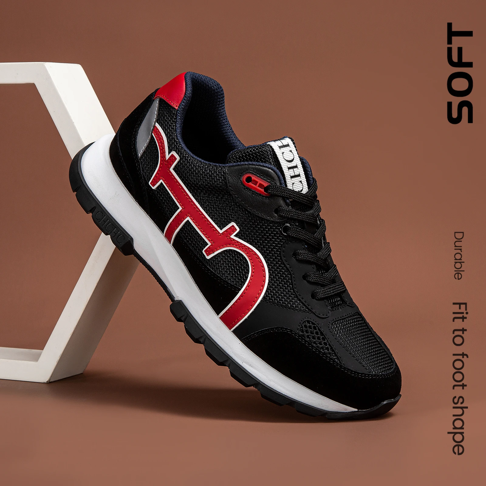 CHCH Men\'s Tennis Shoes Black Cow Leather Material Stitching Design Men\'s Shoes Sports Shoes